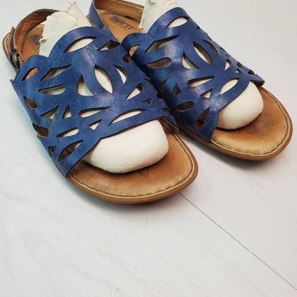 Born Blue Leather Cutout Slingback Sandals Women 11 M/W D20404 - Picture 5 of 14